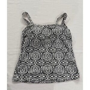 Lands End Womens Black White Medallion Paisley Tankini Swim Top Size 6 Camisole